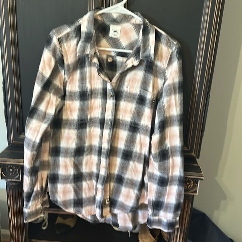 Pink and Black Plaid Checkered Vans Flannel S